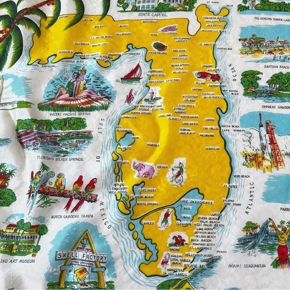 Vintage 50s Florida Map Scarf Wrap Headscarf Sun-Glo 28 - Picture 11 of 12